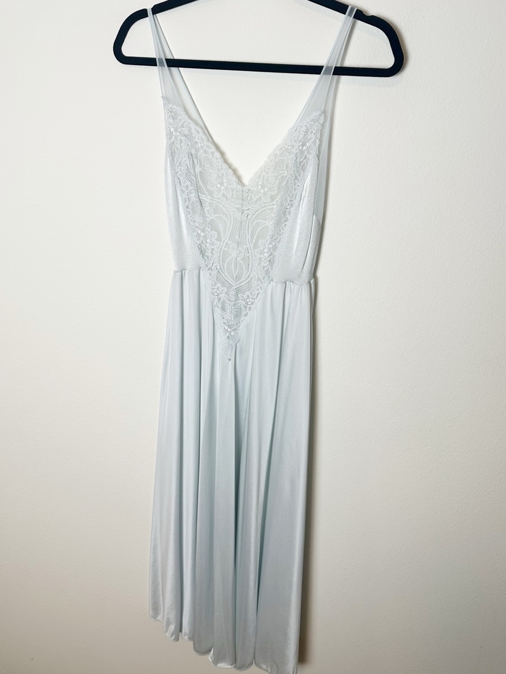 Olga Lace Bodice Mesh Nightgown Dress Light Blue Style 91140 Medium
